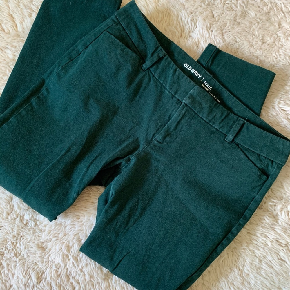 Green mid-rise pixie pants/work pants